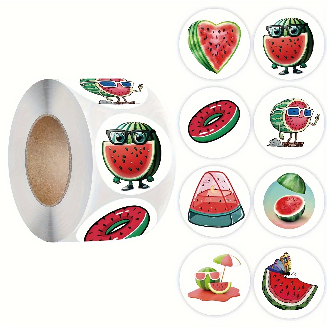

summer Vibes" 500-piece Watermelon Sticker Roll - Self-adhesive Fruit Decals For Party Decor, Laptops & Scrapbooking