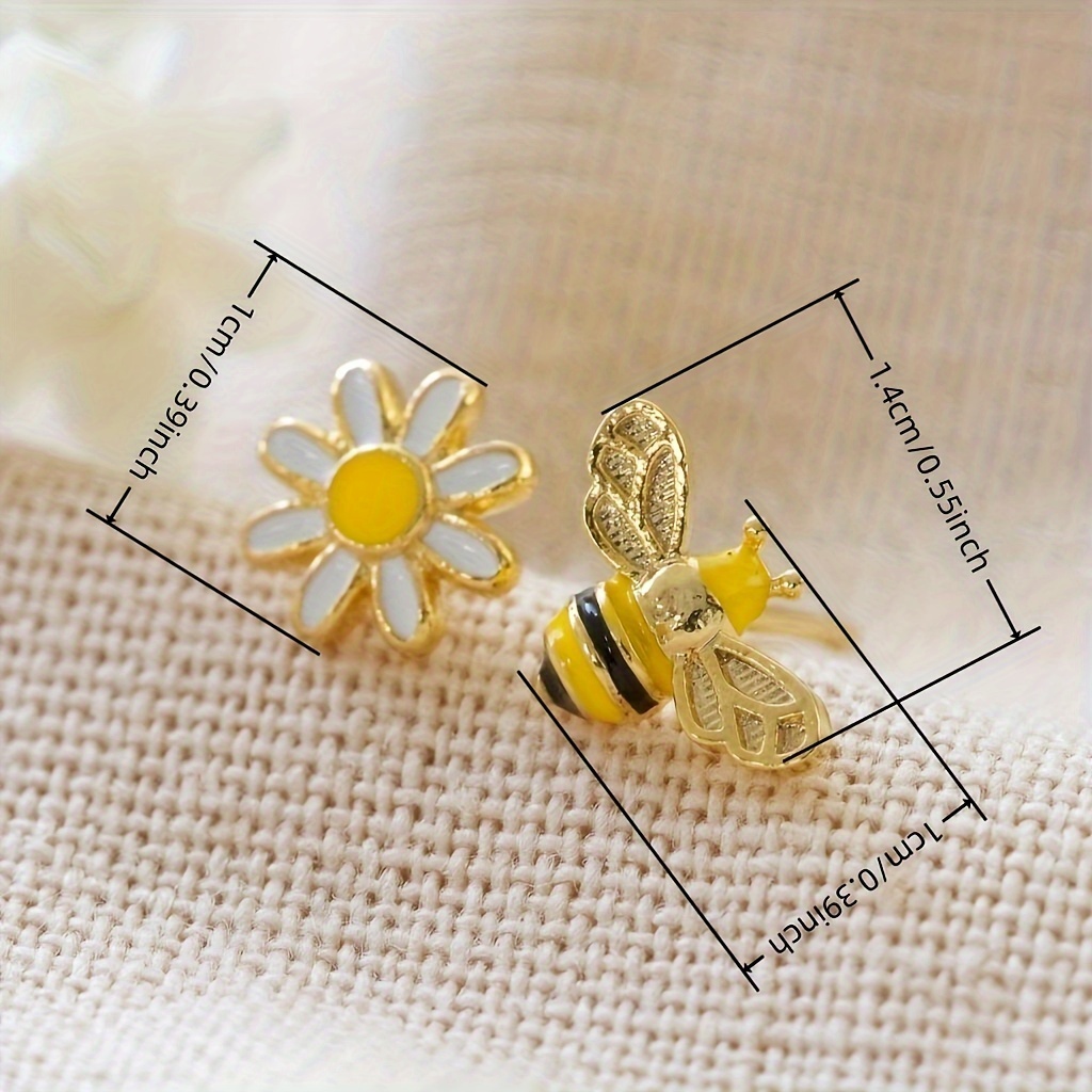 Vintage Style Bee Flower Stud Earrings Copper Jewelry