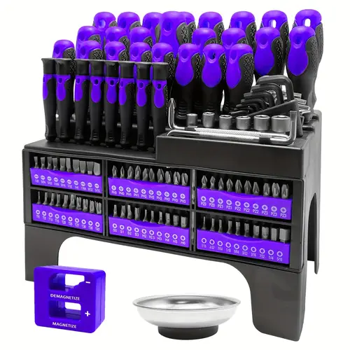 dark duck 118pcs green magnetic screwdriver set with plastic rack and magnetic tool bowl chrome vanadium steel multi size for electronics and precision work non slip rubber handles durable metal construction purple