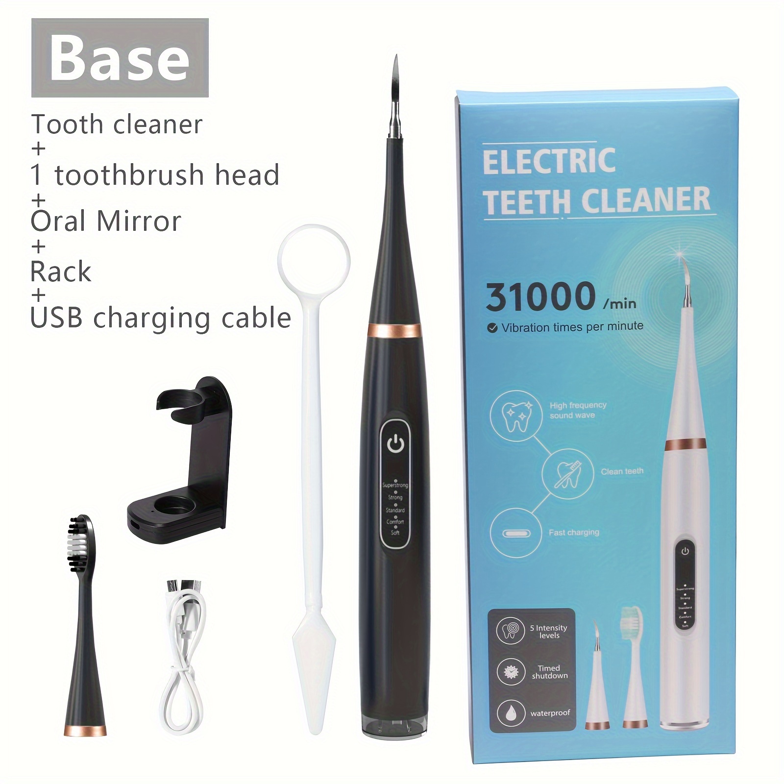 

Portable Teeth Electric Oral Cleaner With Replaceable Cleaning Head, Oral Mirror, Base, Charging Cable, Efficient Teeth Cleaning, For Home & Travel Use Father's Day Gift