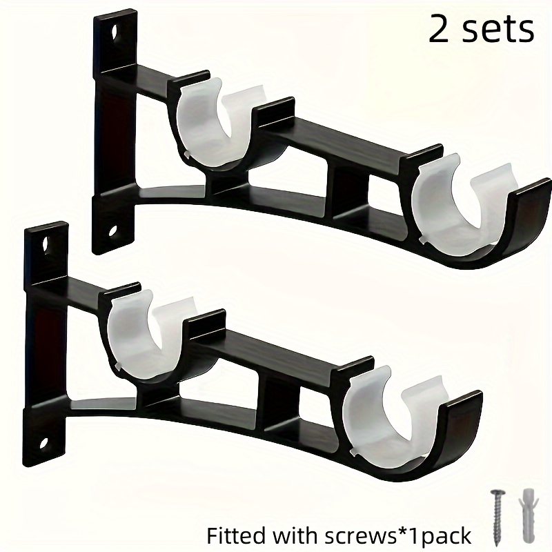 TEMU Iron Double Curtain Rod Brackets With , Heavy-duty Dual Rod Holders, 2 Sets, Wall Mount Hardware For Curtain , Supports Up To 50kg