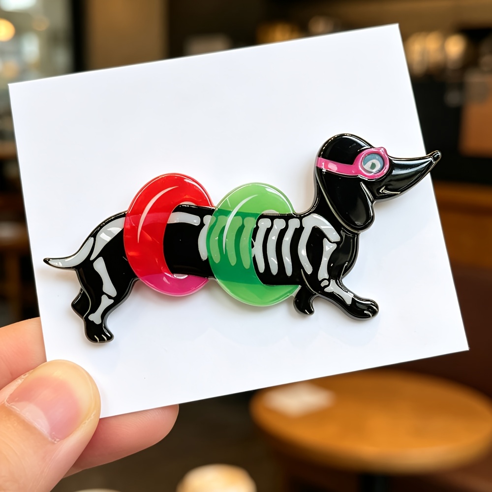 TEMU 1pc Halloween Dachshund Brooch, Pumpkin Skull Puppy Brooch, Acrylic Double-layer Spliced