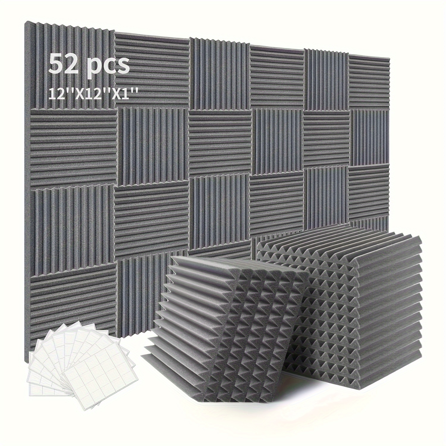 

52pcs Foam Panels, 1" X 12" X 12" Soundproofing Wedges Foam Double Adhesives