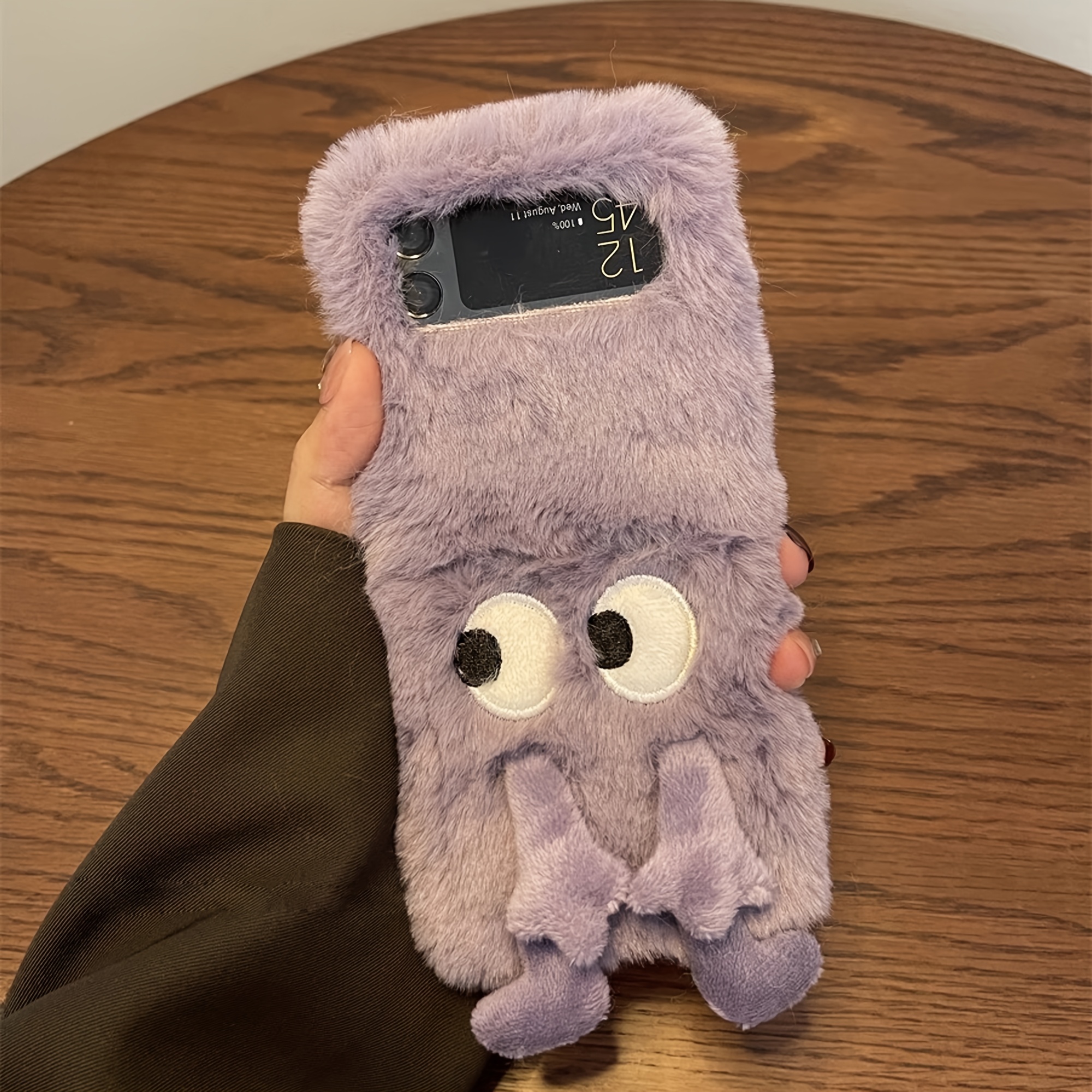 TEMU Phone Case - Adorable Plush Phone Case Featuring A Cute Cross- Monster, Compatible With Galaxy Z Flip 6, 5, 4, And 3