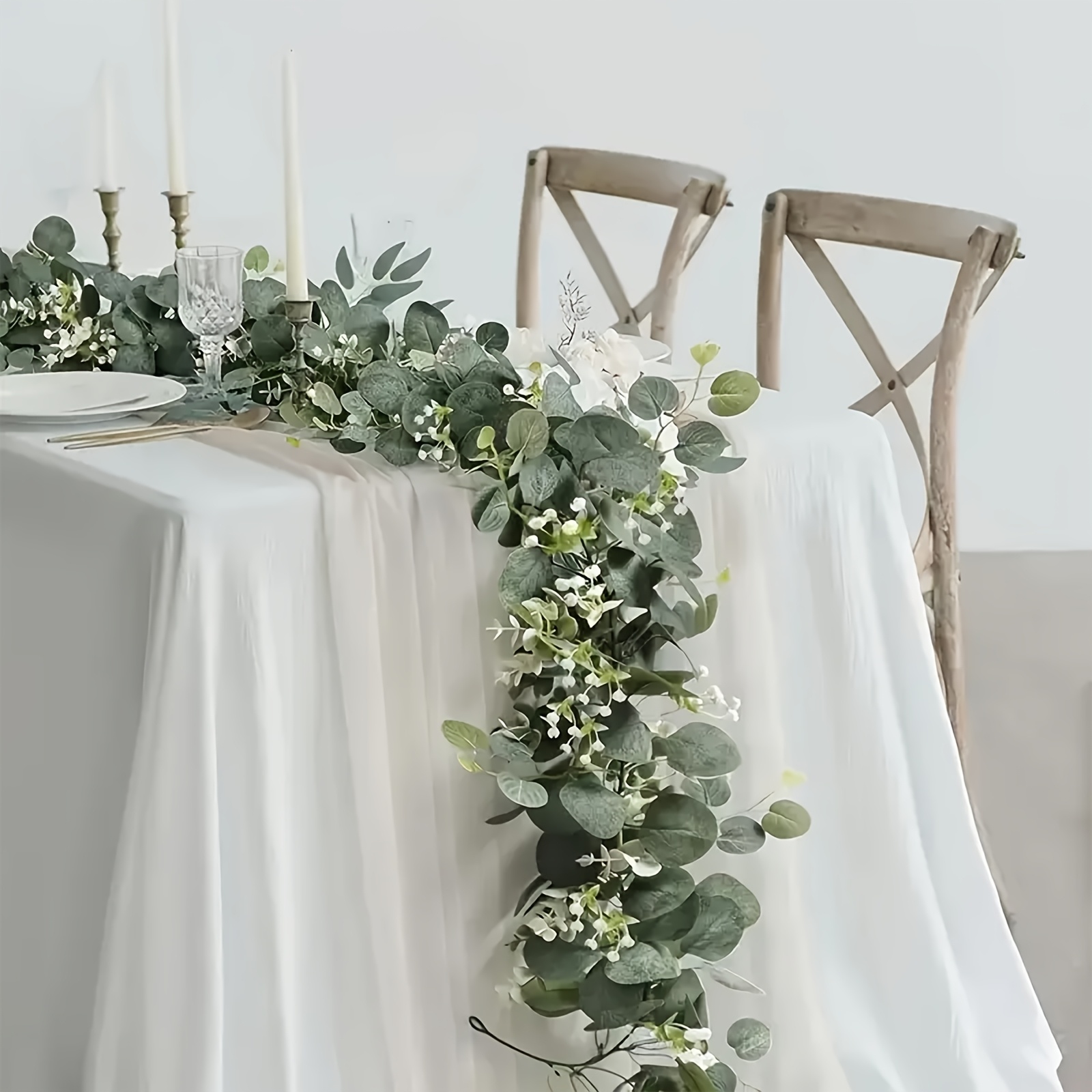 TEMU 2pcs 5.74ft Artificial Eucalyptus Garland Spring Garland Fake Silver Dollar Greenery Garland Vines Table Runner For Wedding Home Party Mantle