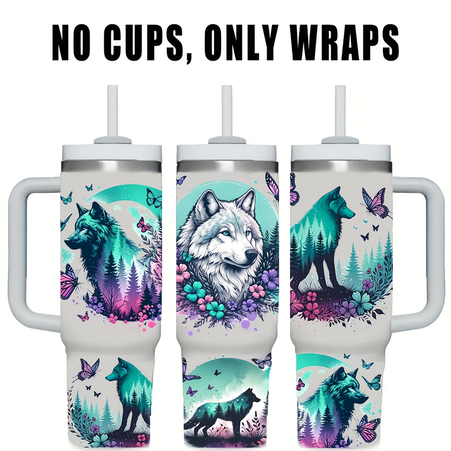 

A Wolf-themed Design Diy Uv Transfer . Adhesive Transfer Papers Suitable For 40oz Insulated Cups, Travel Mugs, And Other Hard , Pvc Material (cups Not Included).