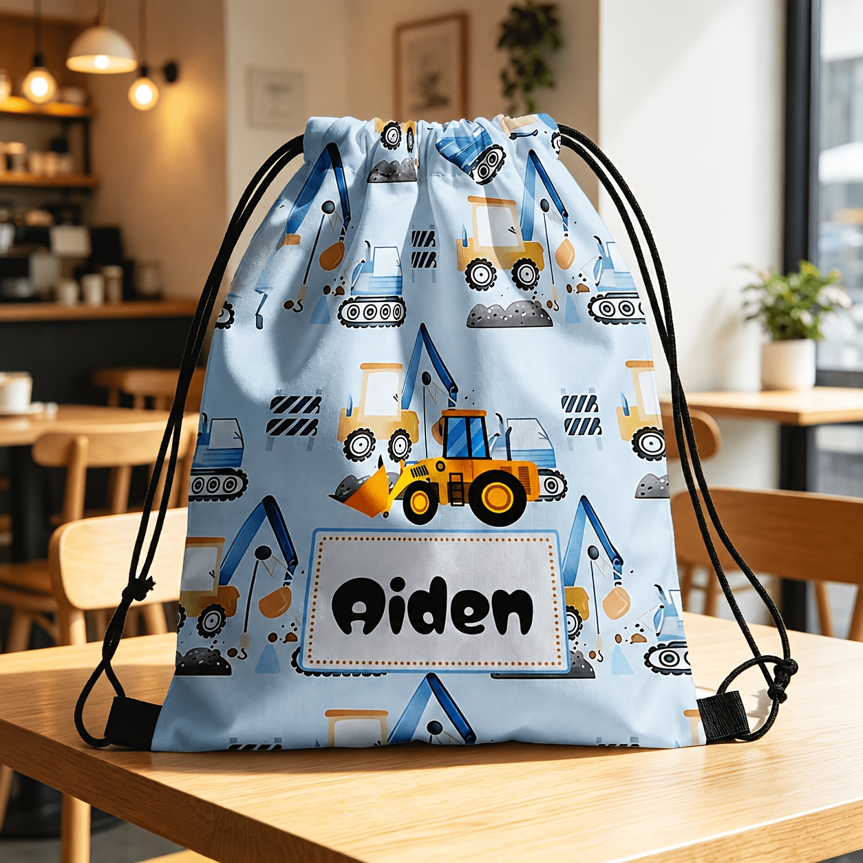 TEMU 1pc Custom Drawstring Backpack, Fashionable Bag With Cute Excavator Pattern, Personalized With Name Or Holiday Greeting. Y-shaped Design For ,
