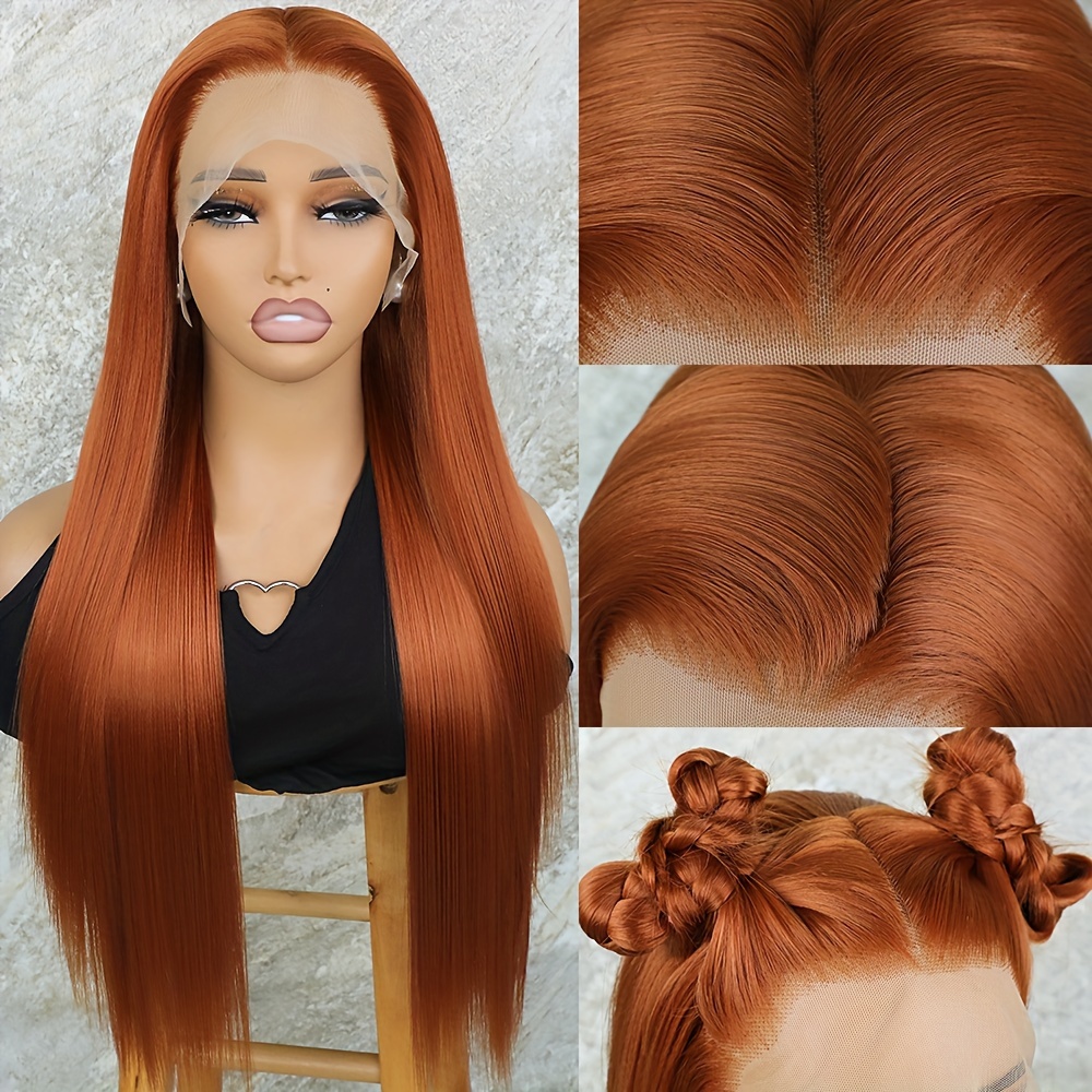 

13x3 Lace Front Wigs Ginger Orange Hair Long Straight Synthetic Lace Front Wig For Women 24 Inch Daily Use And Cosplay Use