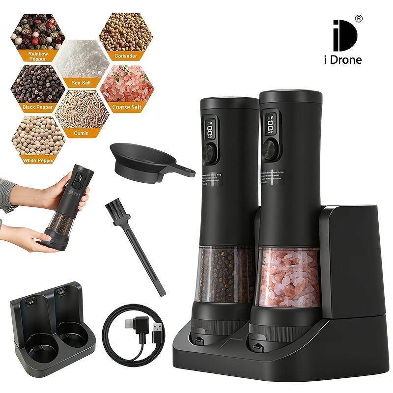 E-shop Elektrisches Salz- und Pfeffermühlen-Set - Automatische Pfeffermühle mit Batterieanzeige, mit 5 einstellbaren Mahlstufen und Staubabdeckung und