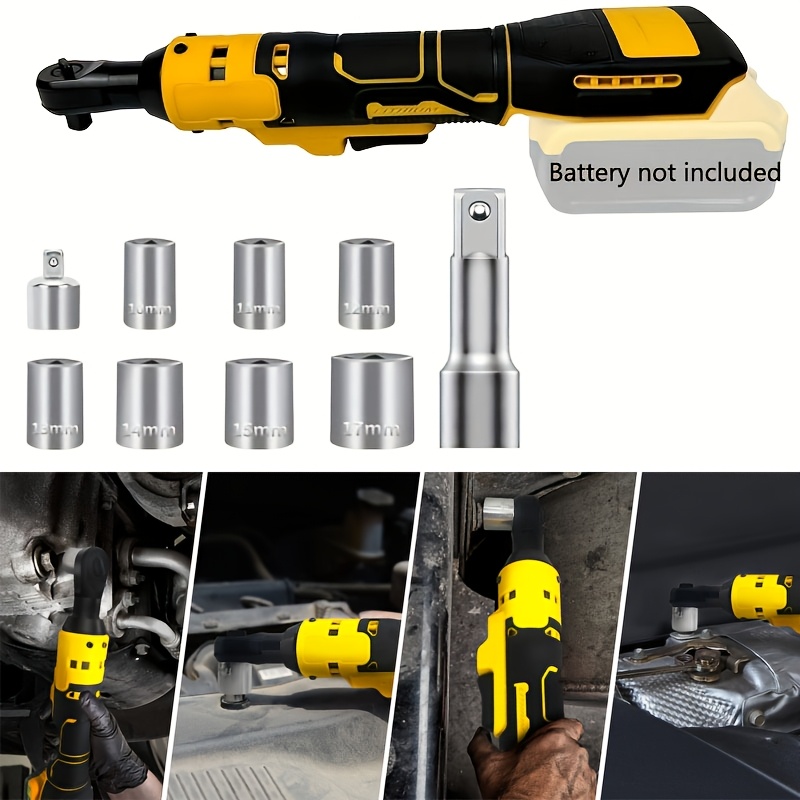 TEMU 20v Cordless Ratchet Wrench 3/8" Set (battery Not Included), 45 Ft-lbs 400 Rpm Cordless Ratchet, Ratchet Driver, 7 Sockets, Work Gloves, 1/4" Adapter, 3" Extension Bar, Variable Speed Trigger