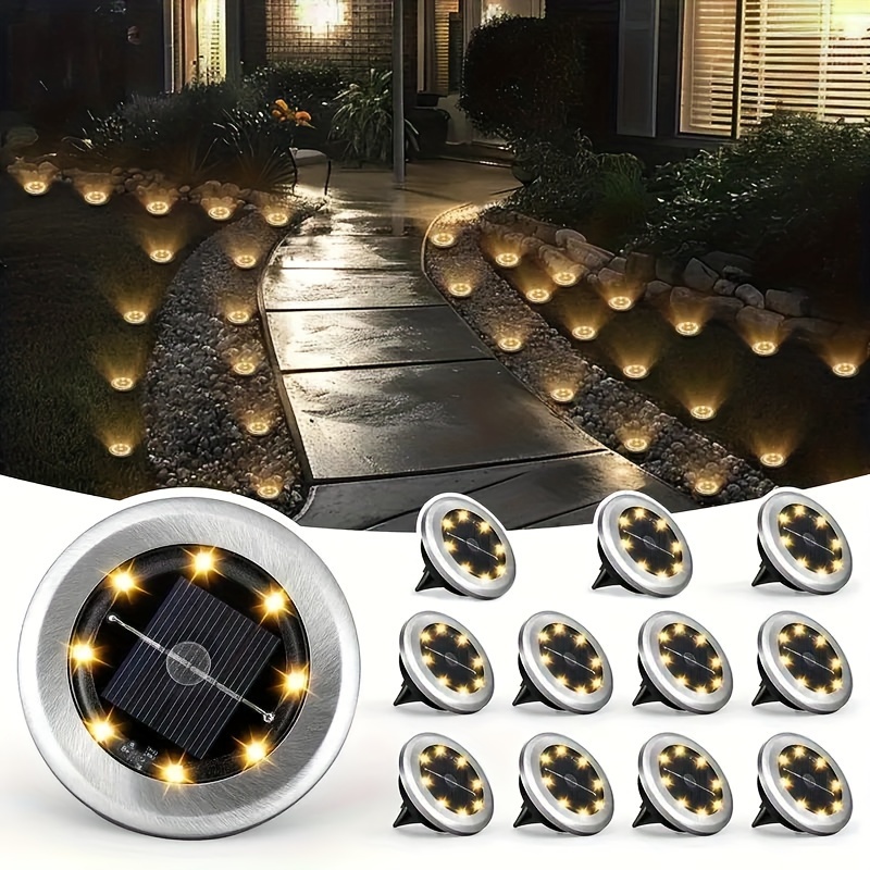TEMU 8/12 Mini Solar Led Ground Lights, Stainless Steel Rotating Pathway Lights, Outdoor Solar Landscape Lighting For Decorative Gardens, , ,