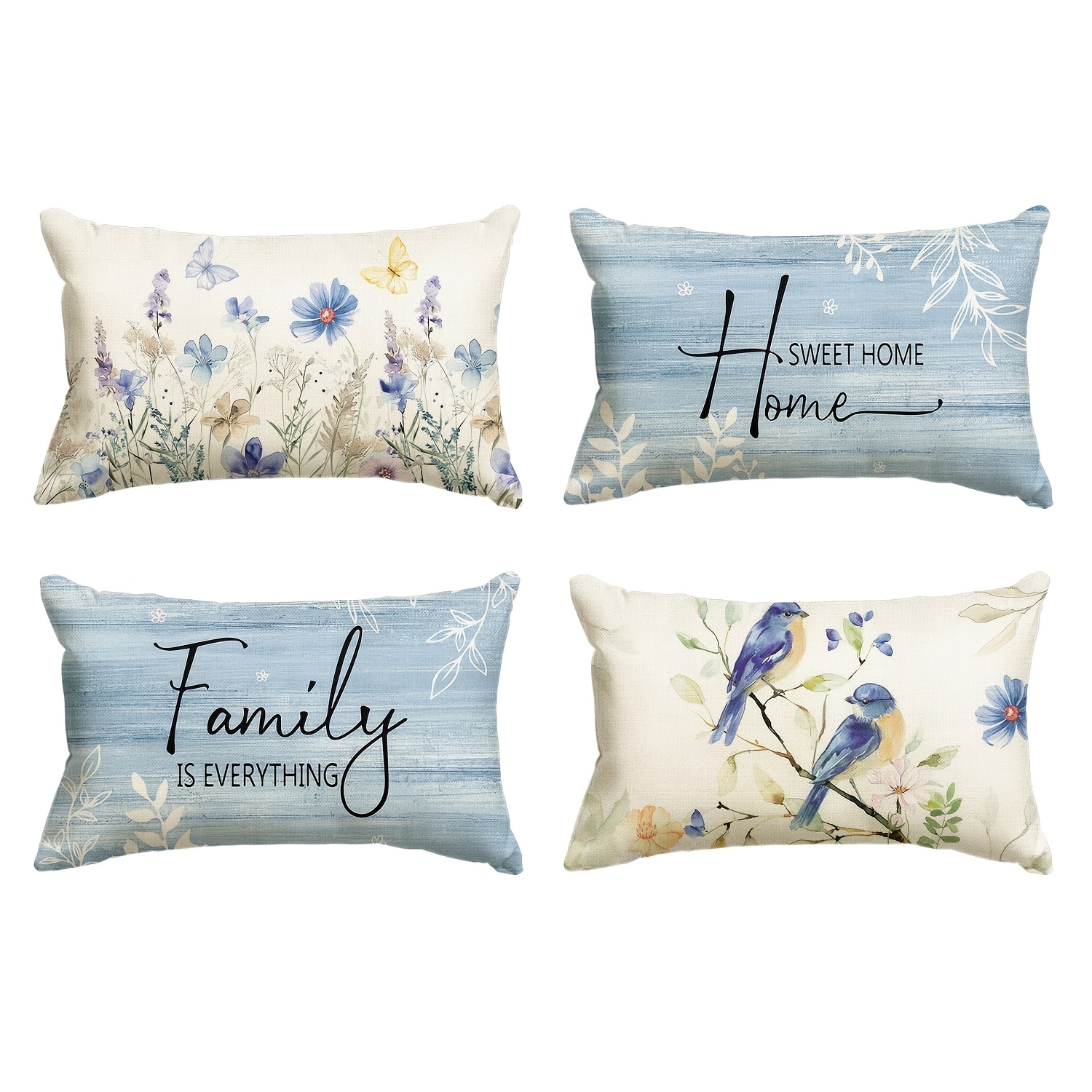 TEMU Set Of 4 Decorative Pillow Covers Featuring Spring Flowers, Butterflies, And Birds, Perfect For A Touch Of Charm To Your Sofa Or Couch