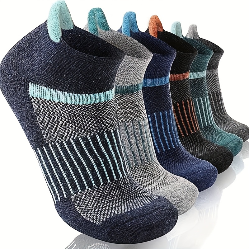 E-shop 6 Paar schweißabsorbierende, weiche bequeme Knöchelstütz-Bootssocken für Herren mit Fersenauflage für Frühling Herbst – Geeignet für tägliche