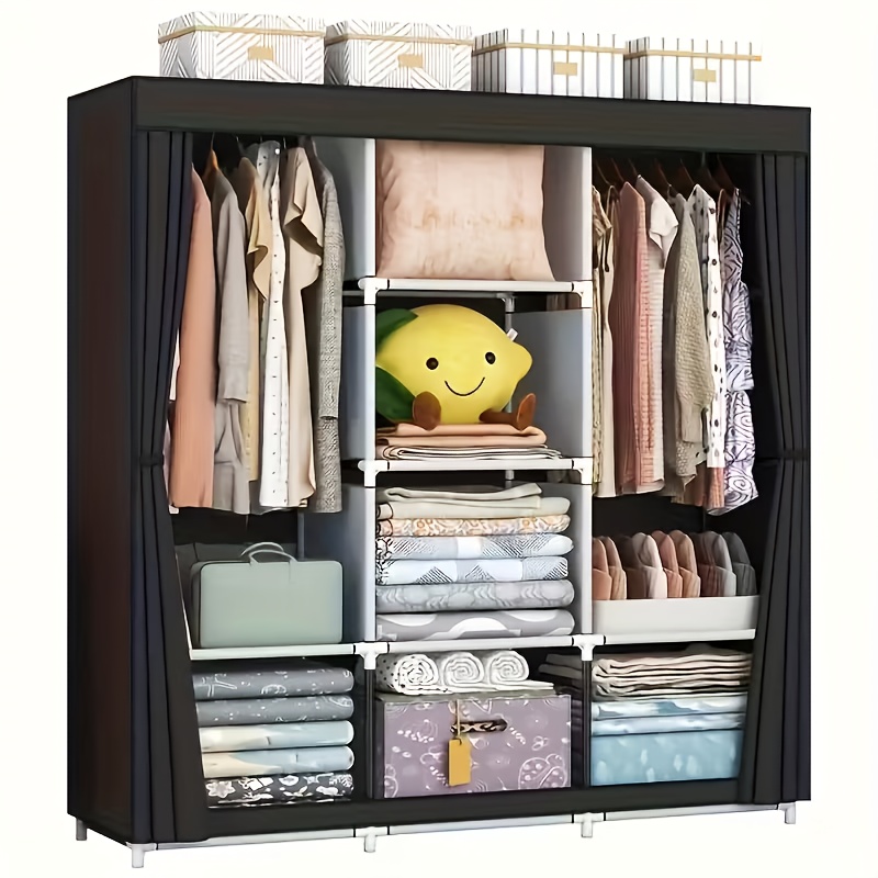 portable freestanding wardrobe closet organizer suitable for clothes multifunctional clothing rack with dustproof cover sturdy frame space saving storage for small apartments dorms travel modern portable closets