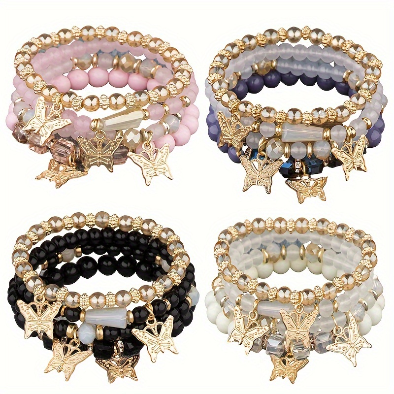 

16pcs/set Bohemian Elegant Hand Jewelry Gifts, Sparkling Crystal Butterfly Multi-layer Beaded Fashion Bracelet, Elastic Charm Beaded Bracelet, Perfect Gift For The Stylish Lady Girls- Diy Bead Jewelry