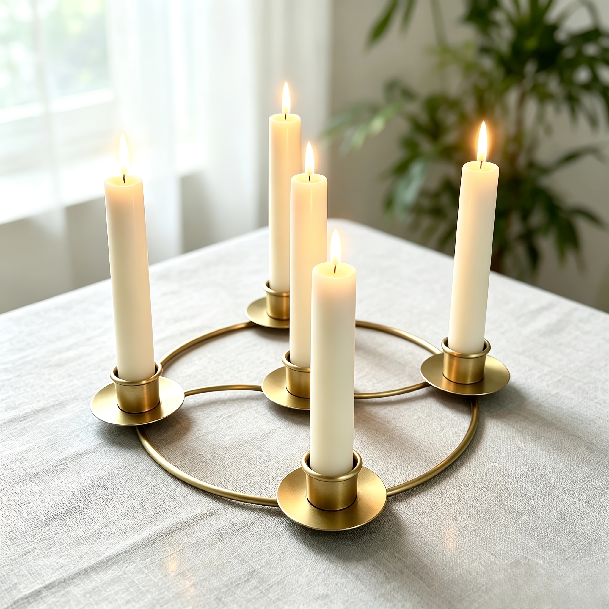 TEMU 1 Stylish Golden Metal Candlestick, Candlestick, Suitable For Dining Tablecloths, Fireplaces, And Wedding Decorations, Home, Celebrations, And