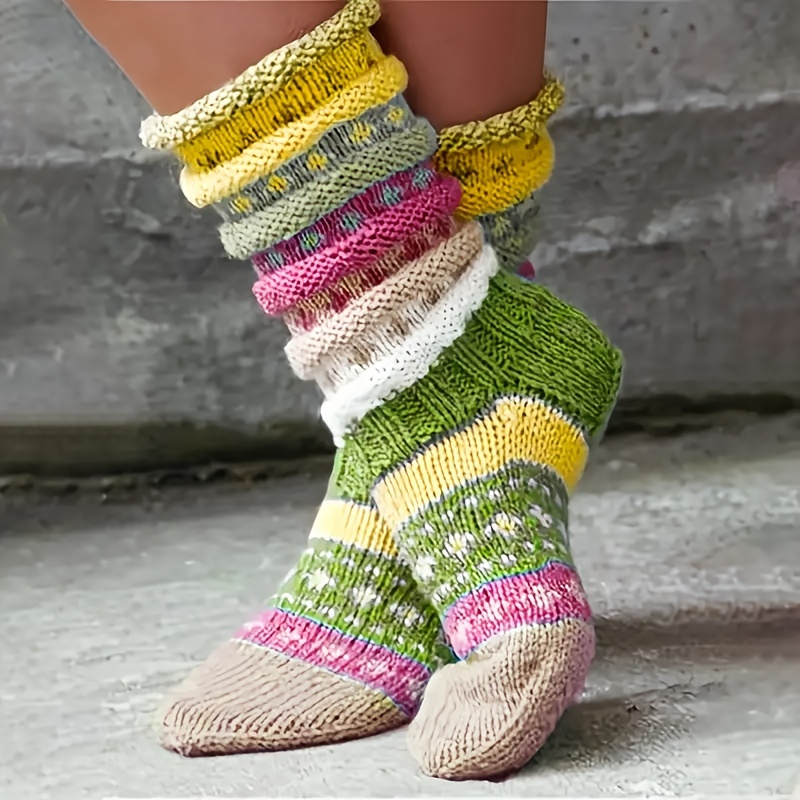 

Cozy Striped Wool- Socks For Women - Perfect Christmas Gift, Hand Wash Only, Ideal For Fall/winter