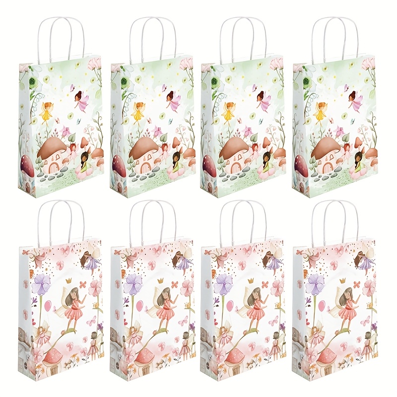 Image of 16pcs Floral Fairy Paper Favor Bags With Handles, Mixed Theme Party Supplies For Themed Celebrations, Decorations,halloween,christmas,gift For New Year,valentine's Day
