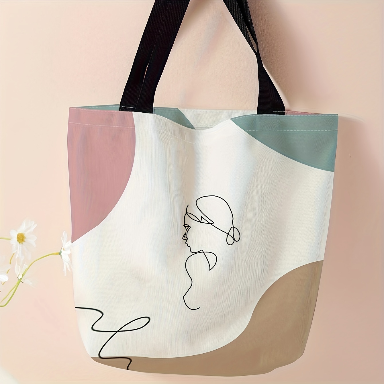 

1pc, Sac fourre-tout en polyester avec motif de fille en ligne, sac à main décontracté pour le shopping, sac à dos réutilisable et tendance, sac à main multifonctionnel, sac à main imprimé fermeture