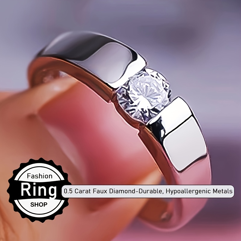 E-shop Solitaire 0,5-Karaten Verlobungsringe Damen Herren Hochzeitsringe, Allergiefreundlicher silberner funkelnder Versprechungsring Ewiger Ring