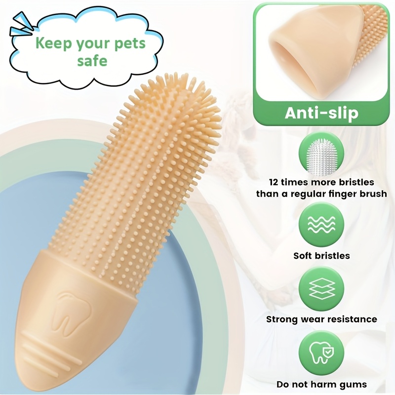 escova de dentes para dedos de cão, versão     peças, conjunto de escova de dentes de dedo de silicone   adequado para cães e gatos (cor  ), sem bateria Detalhes do produto 2