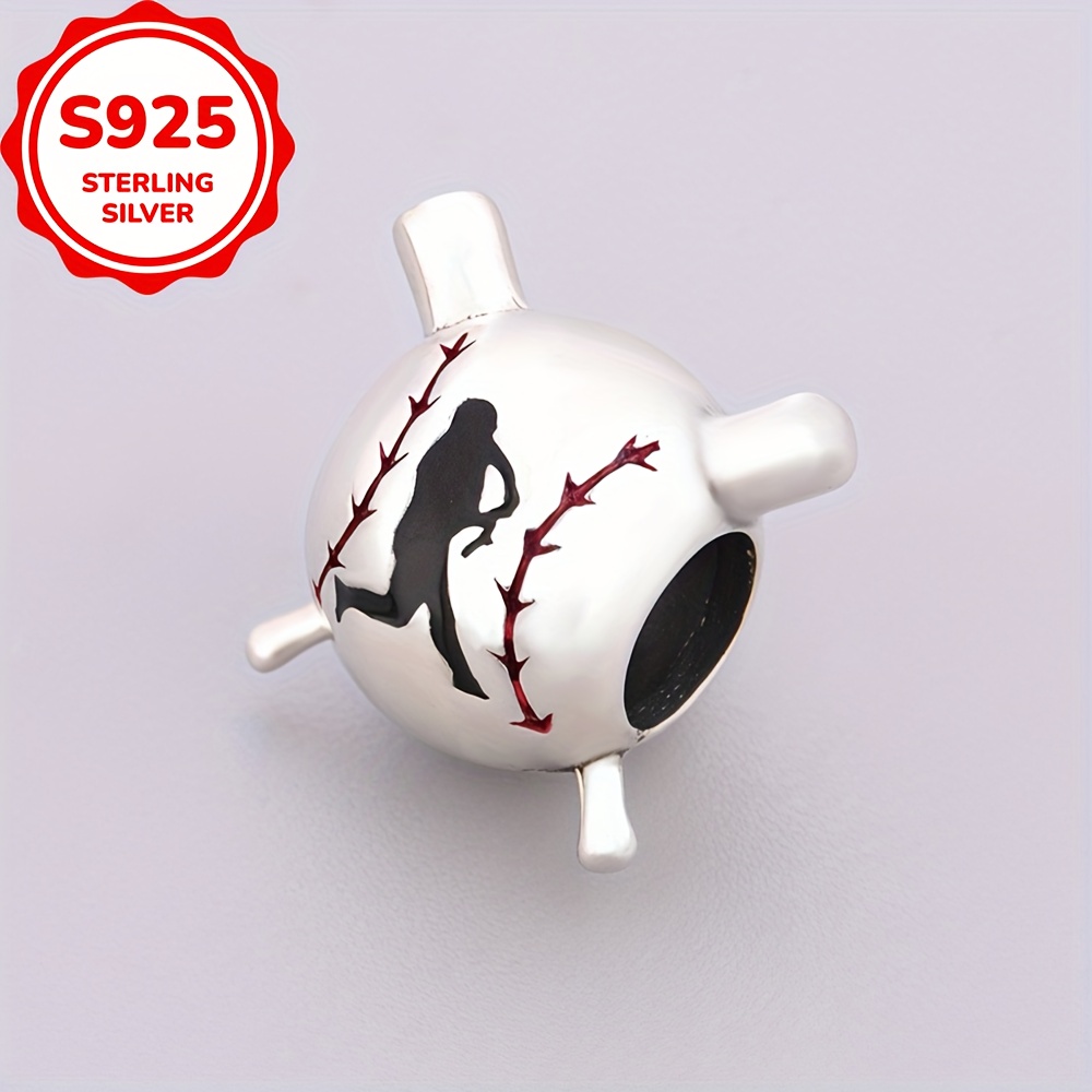 925 Sterling Silver Baseball Inspired Charm, Sports Gift