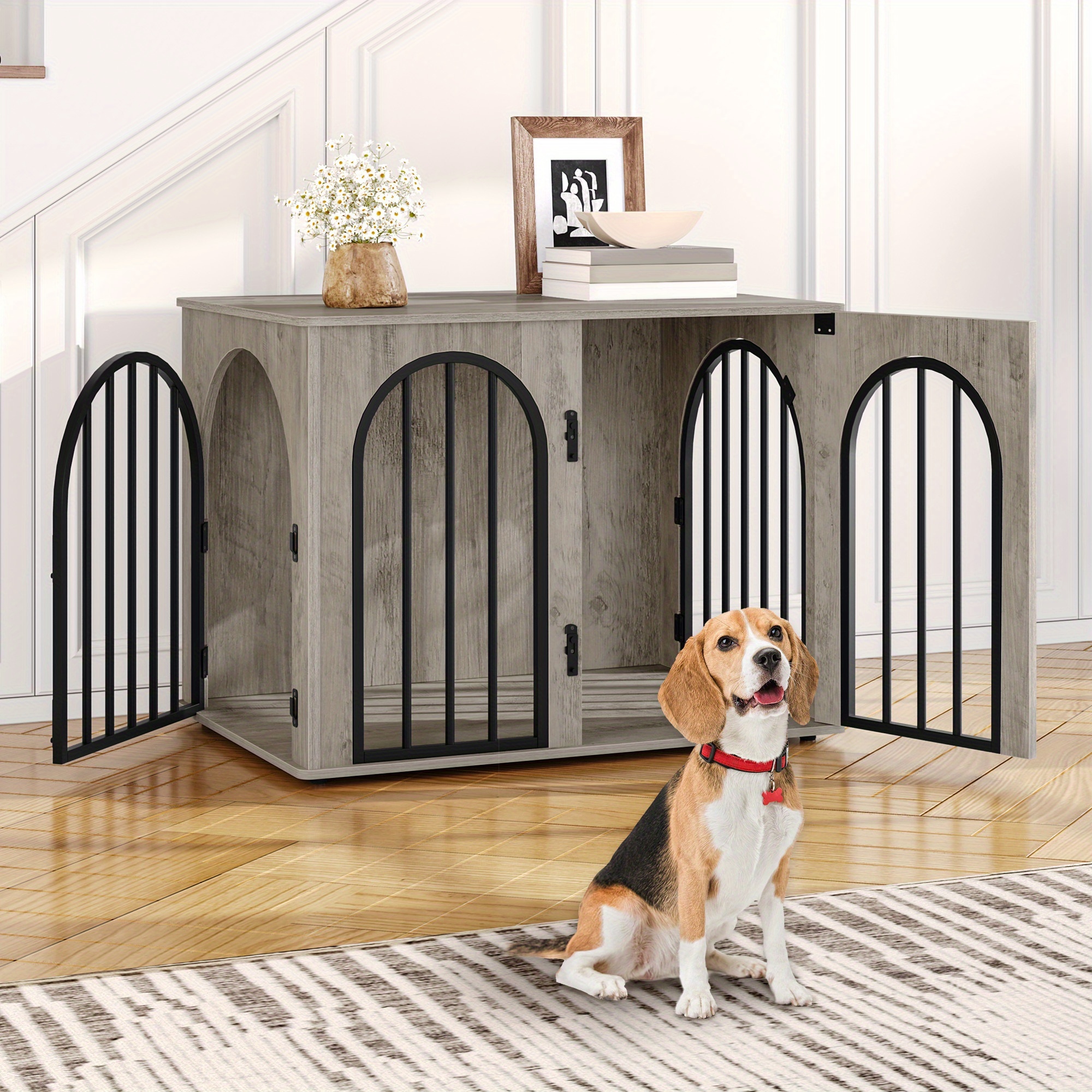hundbur möbel 80cm hundlåda för hemmet 3 dörrar bågformad - Temu Sweden
