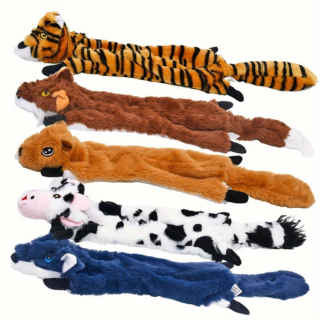 

5pcs Squeaky Plush Dog Toys - , No-stuffing Animal Chew Toys For Medium & Large Breeds - Interactive Play And Dental Health