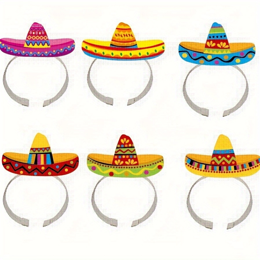 

6pcs Mexican Party Straw Hat Headbands, May 5th Carnival Decoration Hair Hoop Jewelry Cinco De Mayo Deco Paper Hair Hoop Decoration