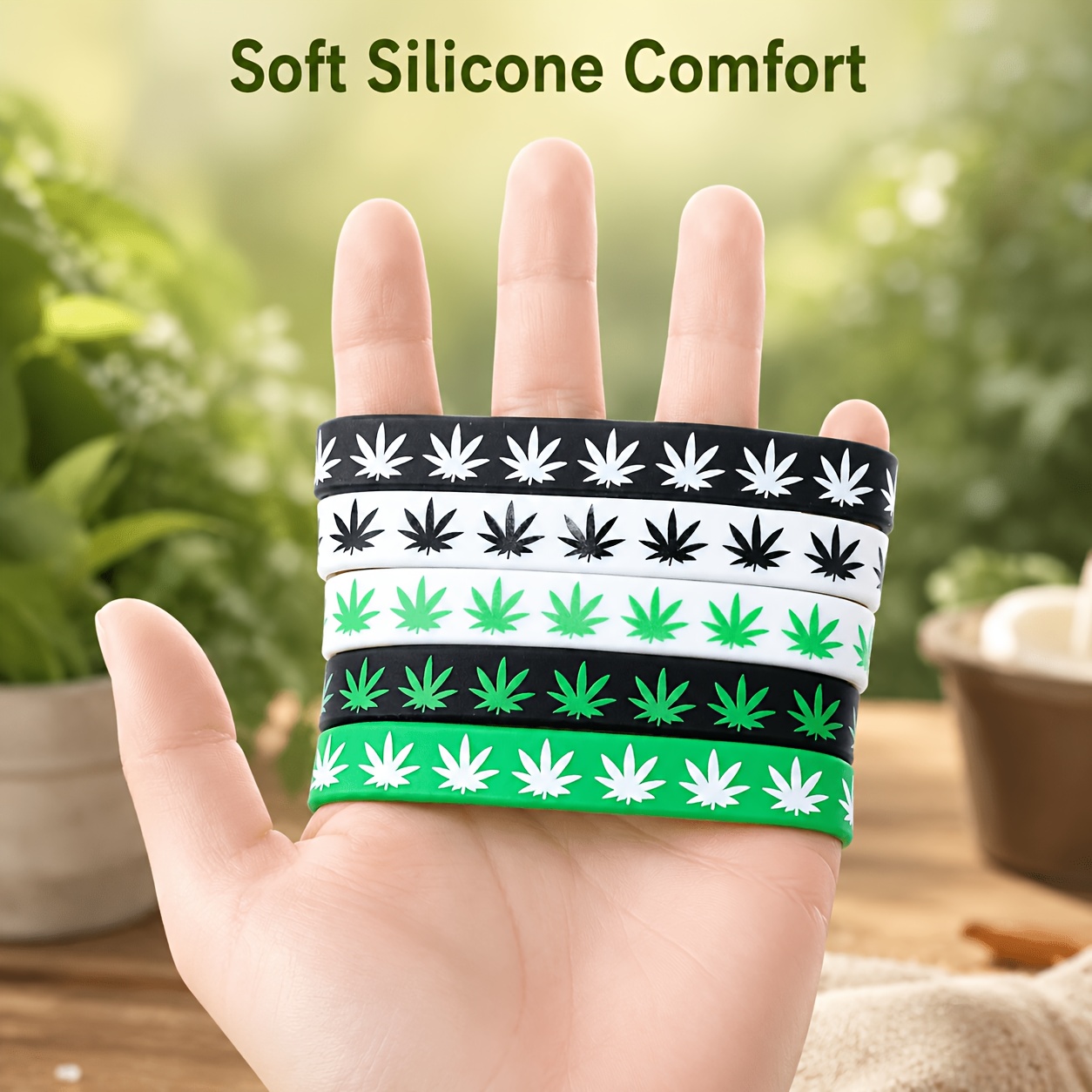 5pcs Leaf Pattern Silicone Bracelets and Multi-Color Bangles