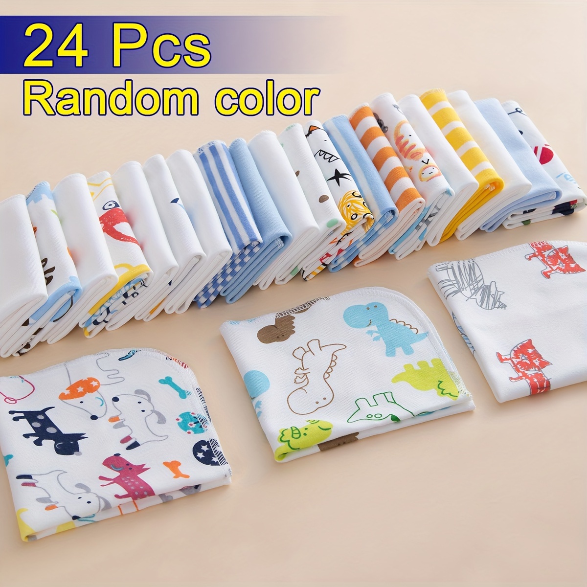 24pcs Random Pattern Feeding Bibs Infant Handkerchief Soft Comfortable Small Square Towel Bib Suitable For Baby Wiping Mouth, Hands, And Sweat