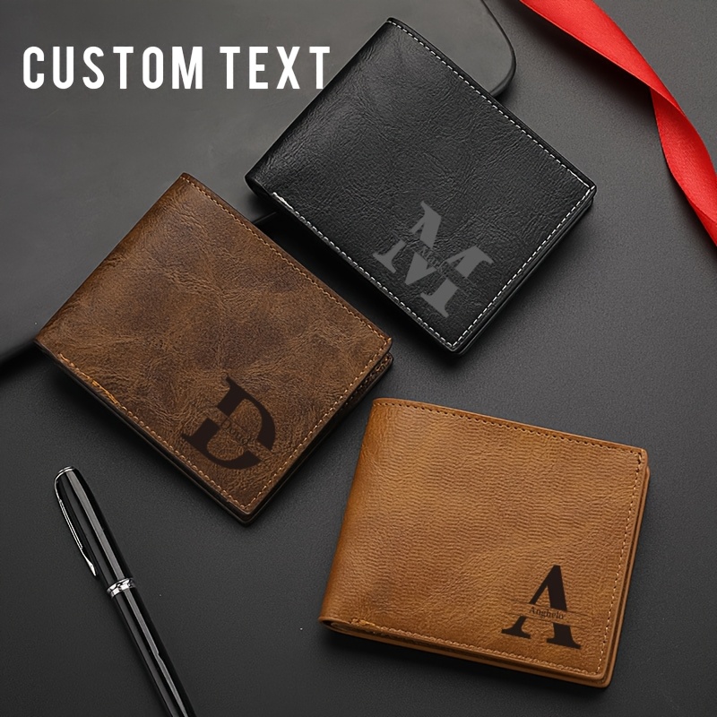 

Custom Engraved Men' - Vintage Style, Bifold Short Horizontal Design With Id Slots, Leather In Black - Perfect Valentine's Gift