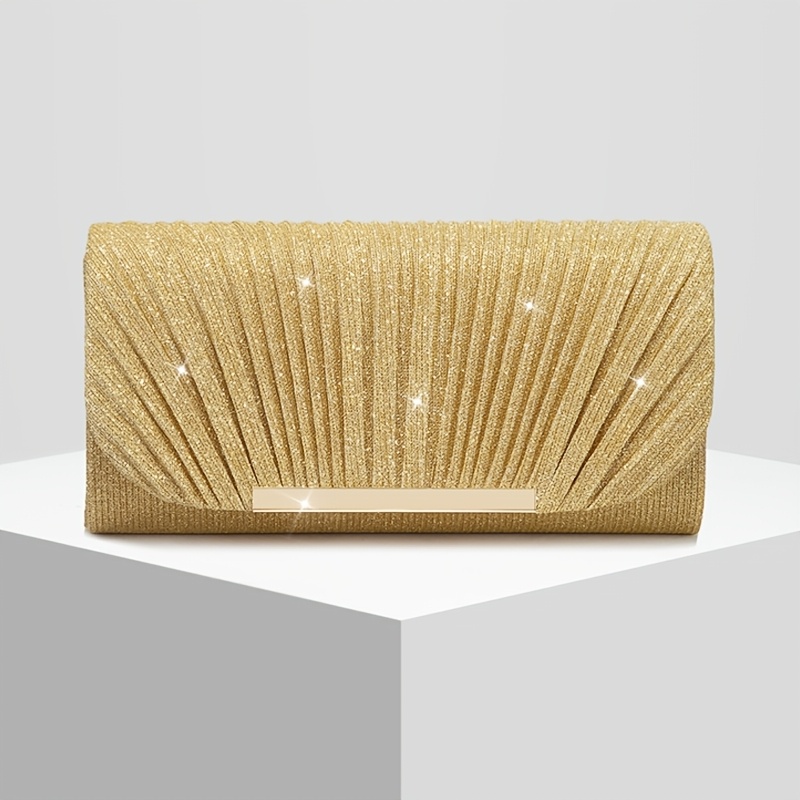 TEMU New Women's Ruched Shimmering Evening Bag Bride Wedding Bag Banquet All-match Handbag Bag Wedding Bag, Very Suitable For Weddings, Meetings,