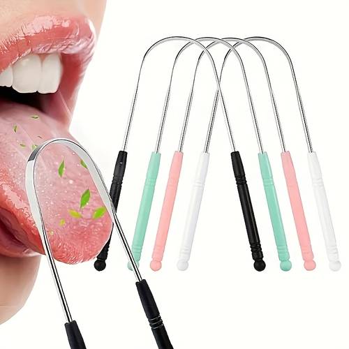reusable stainless steel tongue cleaner with a comfortable grip handle designed for oral hygiene