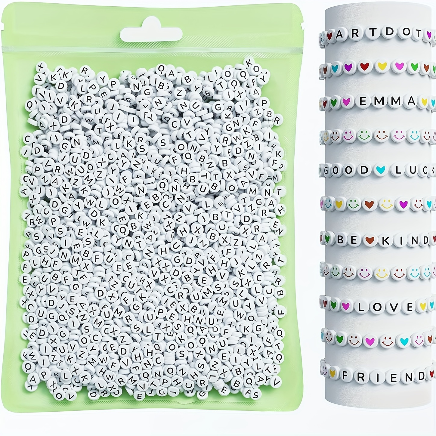 

800-piece Alphabet Bead Kit For Diy Jewelry - 28 Styles Including Friendship Bracelets, Colorful Icon Faces & Heart Charms - Perfect Gift For Girls