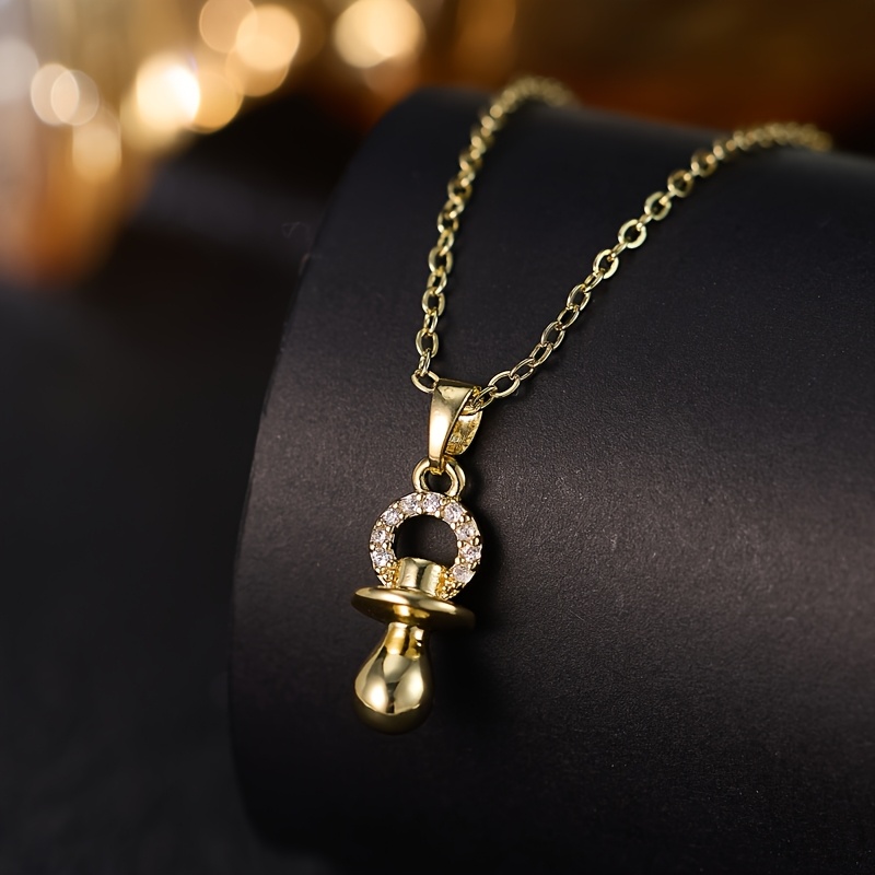 TEMU 1pc, High-quality Copper Material New Necklace - Inlaid With Synthetic Zirconia, Classic Pacifier Shape, European And American Trendy Necklace,