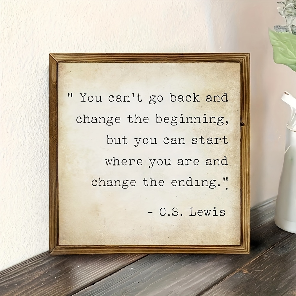 TEMU 1pc Vintage C.s. Quote Wooden Photo Frame With "you Cannot " & Signature - Reclaimed Wood Plaque Suitable For Home, Office, Wall Decor - Square