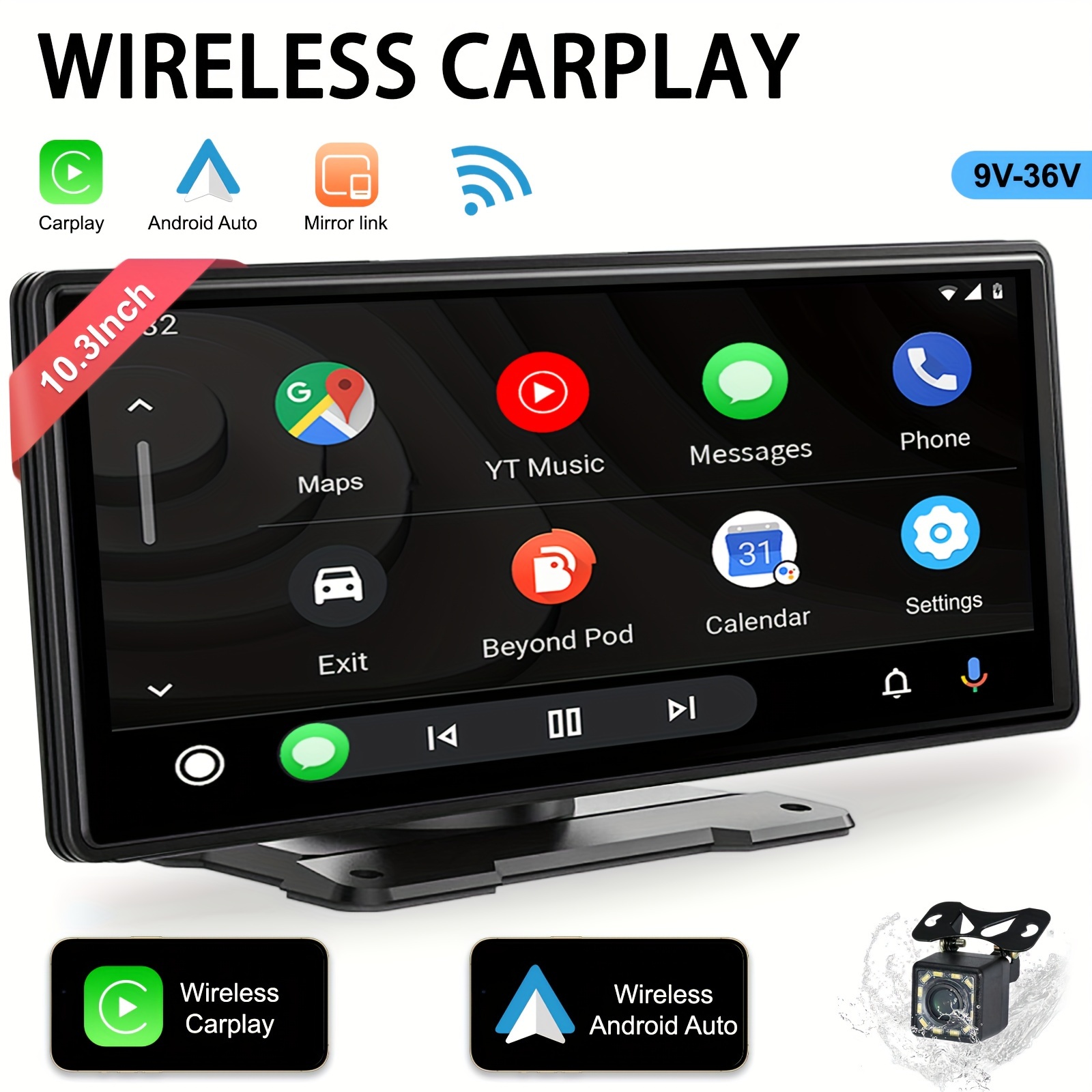 Estéreo inalámbrico portátil para automóvil Apple CarPlay y Android Auto,  pantalla táctil de 7 pulgadas, pantalla Carplay para radio de automóvil con