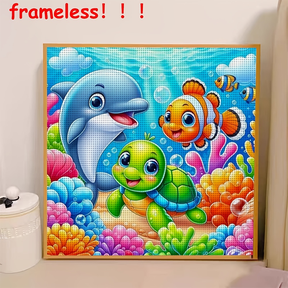 TEMU 1 Kit Complet de Broderie Point de Croix DIY 11CT Cadre - Thème Océanique Sous-Marin avec , Tortue, Poisson & Corallien, Ensemble Complet de