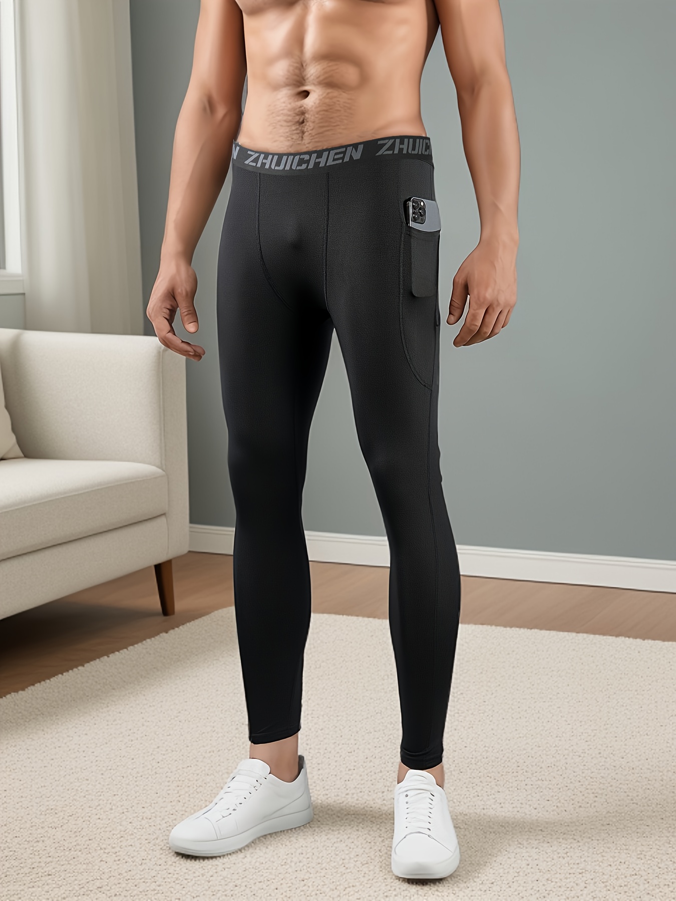 Towintec Mens Compression Pants With Pocket, Athletic Tight Running Leggings Workout Quick Dry Base Layer Thermal Bottoms For Basketball Sports Football Gym Soccer Underpants(Black,S