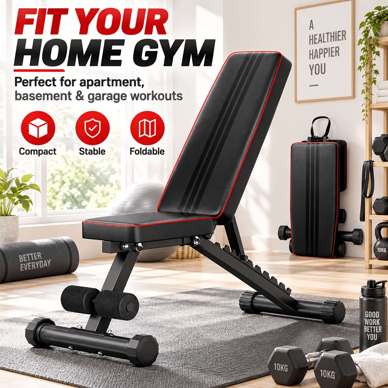 TEMU 1pc Steel Adjustable Dumbbell Stool - Foldable Fitness Stool For Strength Training, Sit-ups, And Waist Workouts - Fitness Equipment For Home And