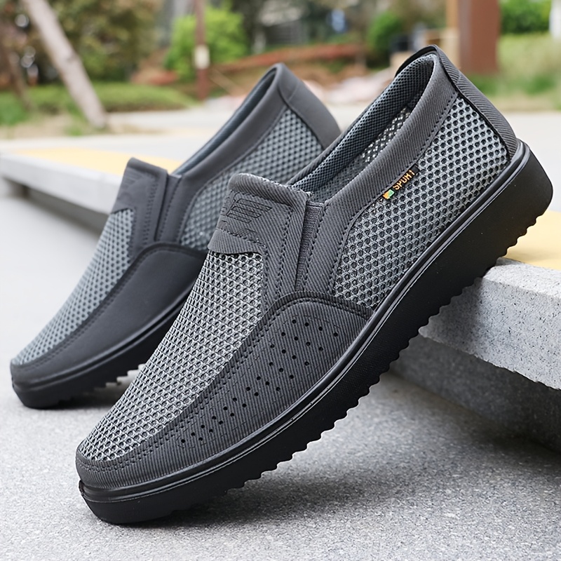 mens breathable slip on casual shoes lightweight low top walking sneakers for outdoor   workout brown mesh fabric with rubber sole     outdoor shoes lowtop shoes fabric upper 4