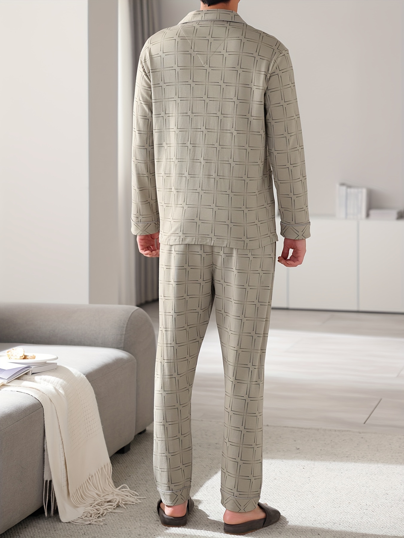Men's Pajamas Pure Cotton Long Sleeve Spring and Autumn Thin Style Full Cotton Autumn and Winter Plus Size Middle-aged Home Clothes Set for Men