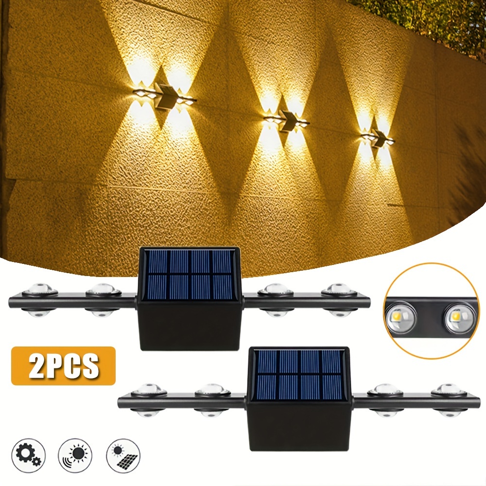 

2pcs Solar Fence Light Outdoor, 8led Warm White Exterior Wall Light, Assembled Solar Wall Light, Wiring Free, For Deck, Garage, , Garden Wall Lighting