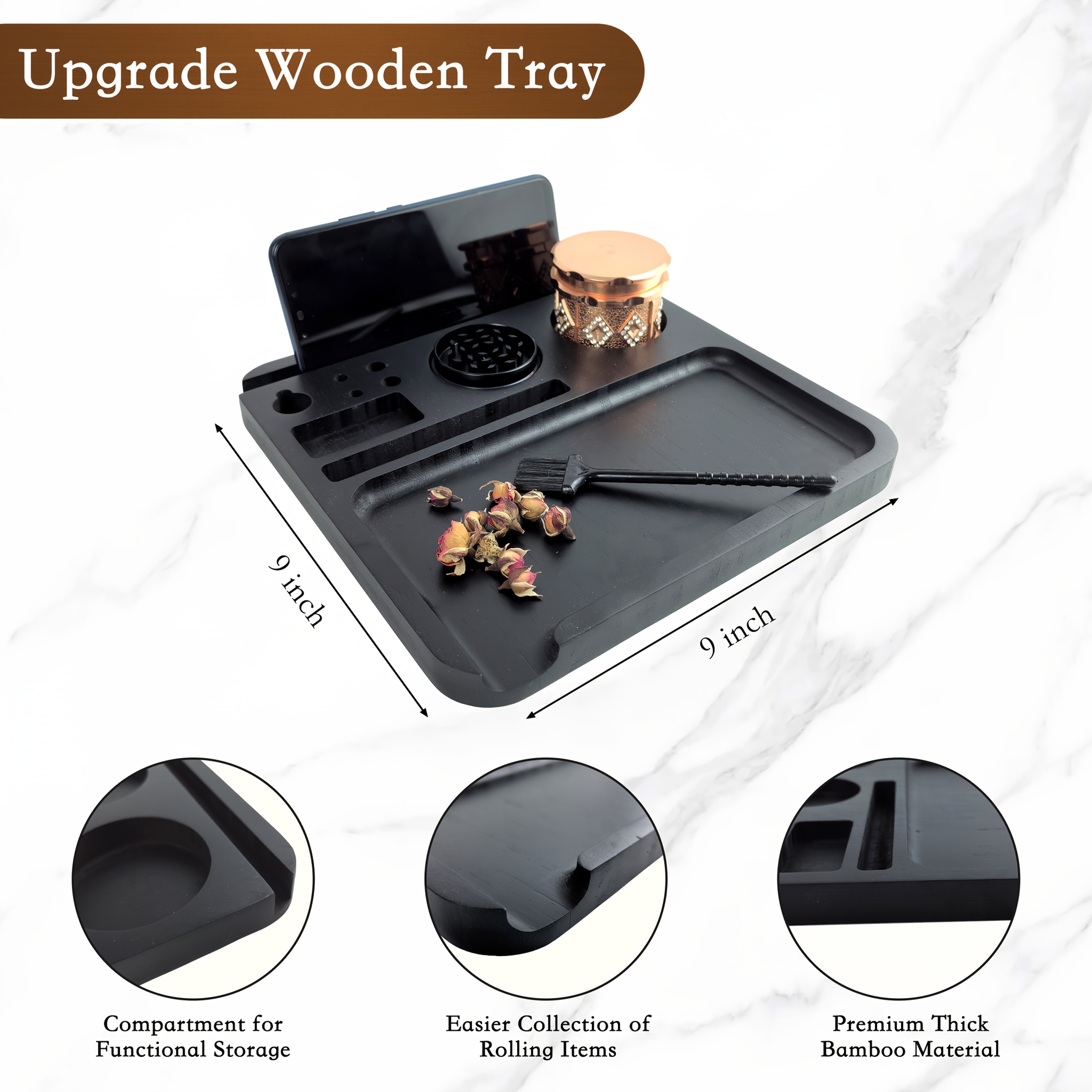 cigarette rolling tray Cigarette Rolling Tray with Storage Space, Large Wooden Tray with Phone  Holder, Cigarette * with Cleaning Brush Accessories