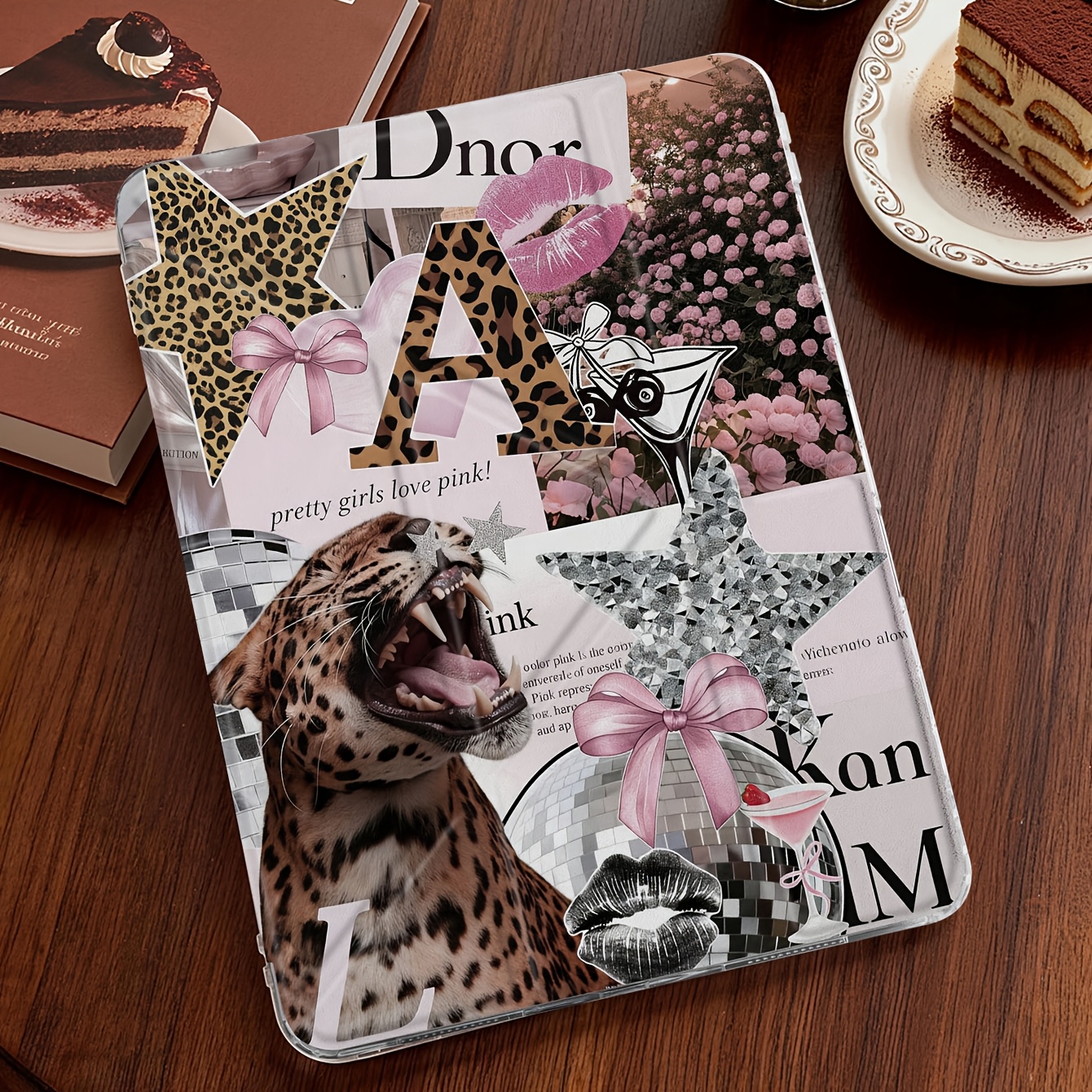 TEMU Чохол для iPad з колажем голови леопарда, зіркою та літерою, сумісний з iPad (A16) 11 дюймів/10-го , двосторонній розписаний , сумісний з дюйми
