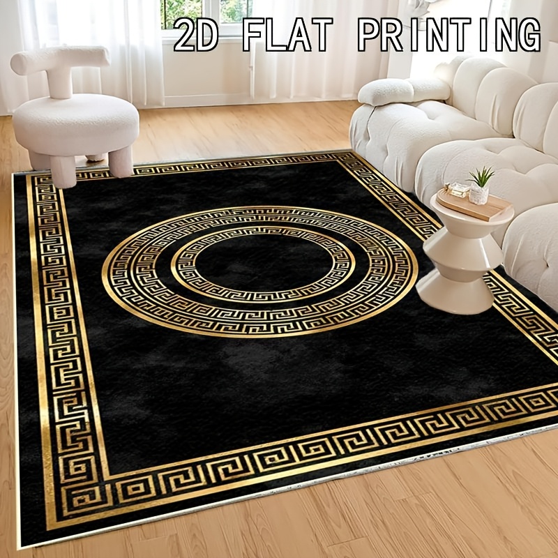 TEMU 1pc Greek Meander Pattern Suitable For Living Room, Bedroom, Bathroom - Soft Adhesive Backing, Thick Pile, Machine Washable Greek Key For