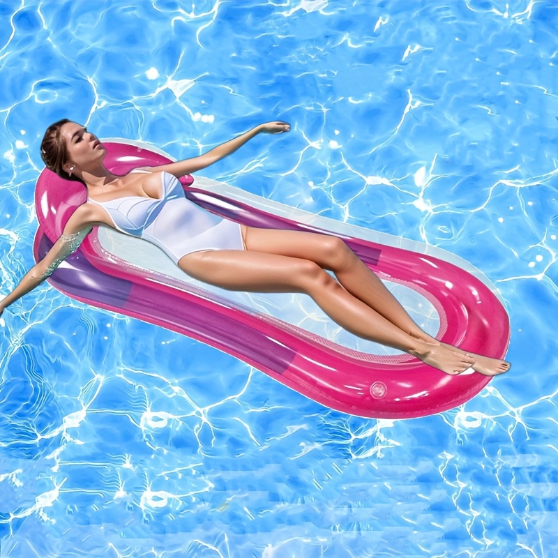 an inflatable water float adult sized pool lounge with backrest essential for poolside relaxation and beach     summer pool parties providing   and safety features a foldable reclining chair design for   floating activities