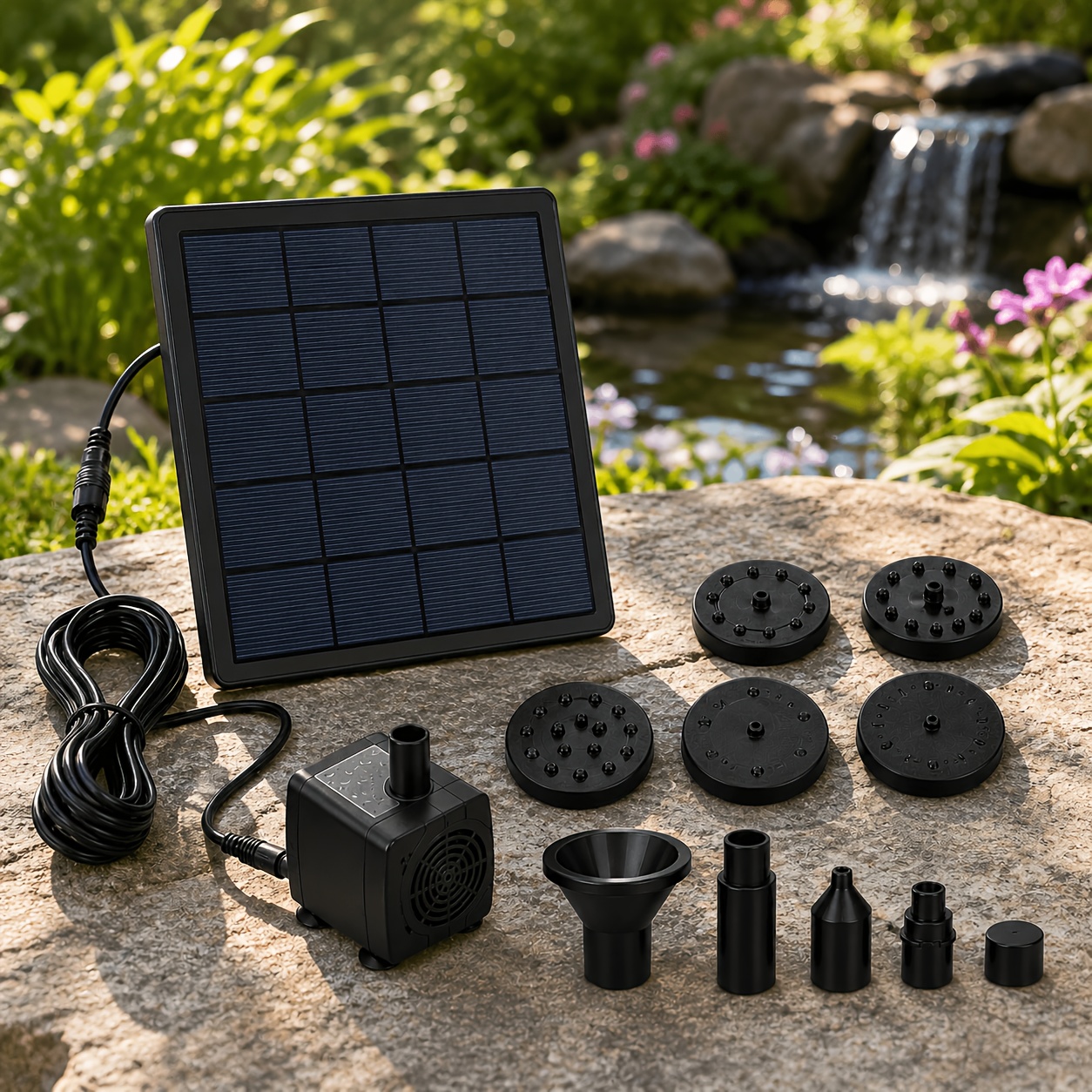 TEMU Solar Fountain Pump Kit For Bird Bath(ip65). Garden Pond & Outdoor Water Features, Solar Powered Diy Water Fountain With 8 Spray Nozzles For