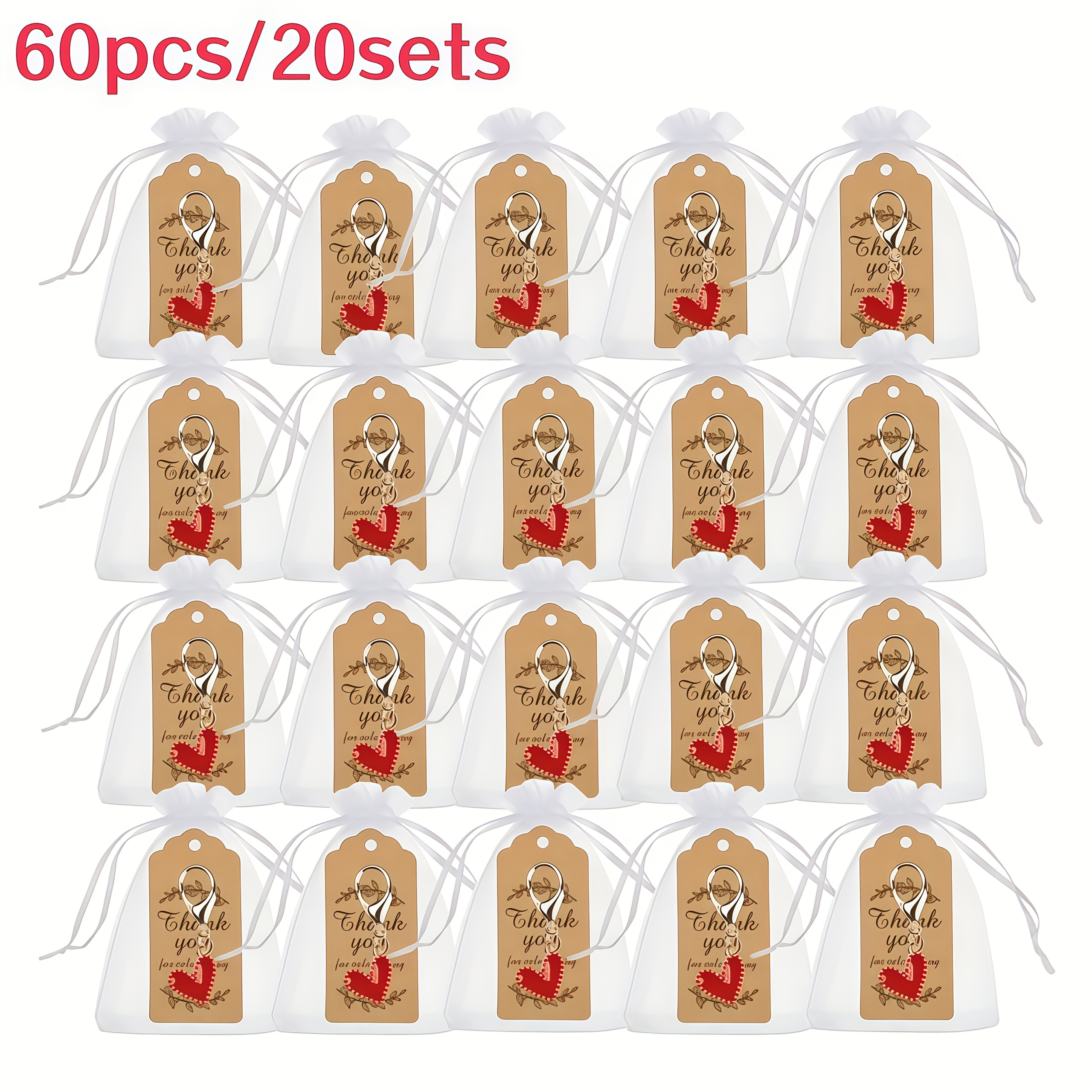 E-shop 60-teiliges Schlüsselanhänger-Set - Goldene Tropfen Rotes Herz Anhänger Dekoration Kopfhörer Ornament Zubehör, Geschäftsgeschenk-Set (20